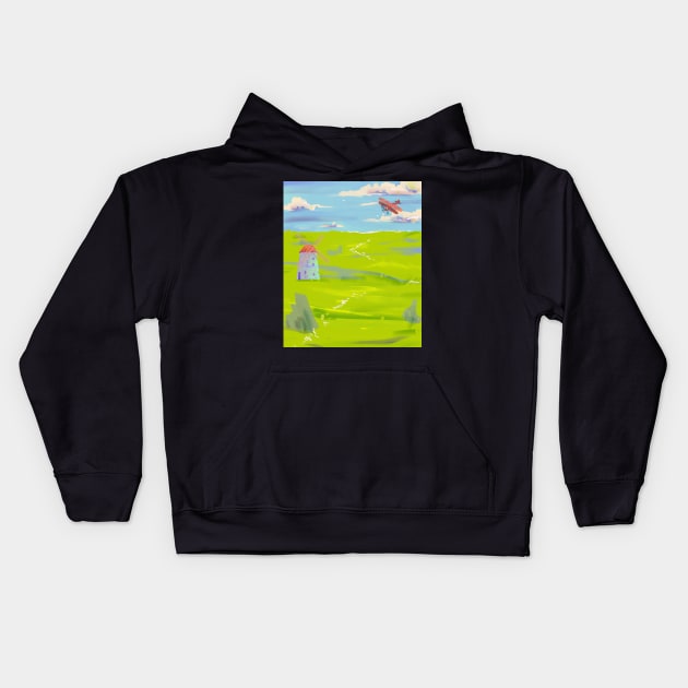 Flying over the green meadow Kids Hoodie by SkyisBright